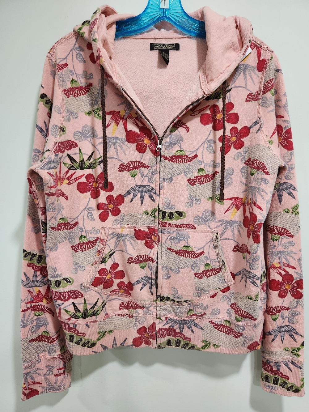 Lucky Brand Pink Floral Zip-Up Bomber Jacket Vintage